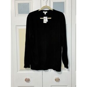 NWT Charter Club Black Cashmere Blend V Neck Long Sleeve Sweater Women's Plus 3X